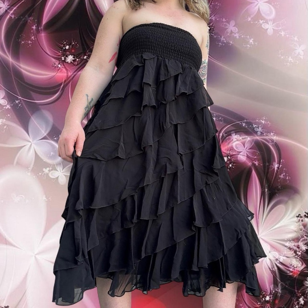 vtg y2k msk whimsygoth mori kei tiered ruffle midi dress/maxi skirt, sz md
